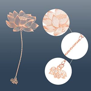 4 Pack Vintage Metal Bookmarks with Pendant, Gift Bookmark, Golden Hollow Bookmark, Metal Leaf Bookmark, Metal Openwork Bookmark, Four-Leaf Clover + Almond Leaf + Maple Leaf + Lotus Flower (Rose Gold)