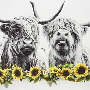 ECOTOB Highland Cow Wall Art Western Animal with Farmhouse Yellow Floral Sunflower Canvas Wall Art Abstract Painting Grey Bull Pictures for Bathroom Bedroom Living Room Framed Ready to Hang, 12x16