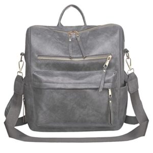 bookbag purse for women pu leather cute school anti theft lock fashion shoulder travel convertible bag(grey)