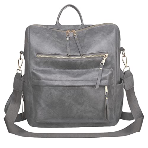 Bookbag Purse For Women PU Leather Cute School Anti theft Lock Fashion Shoulder Travel Convertible Bag(Grey)