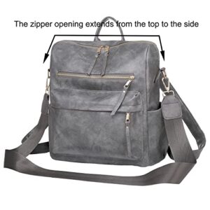 Bookbag Purse For Women PU Leather Cute School Anti theft Lock Fashion Shoulder Travel Convertible Bag(Grey)