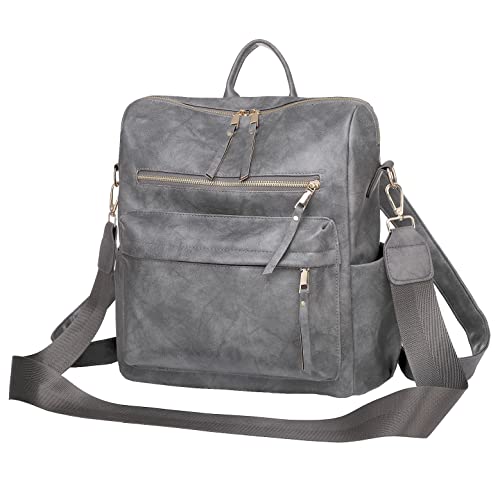 Bookbag Purse For Women PU Leather Cute School Anti theft Lock Fashion Shoulder Travel Convertible Bag(Grey)