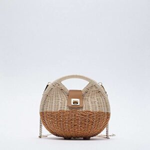 WLTYSM Color Rattan Woven Bag Shell-Shaped Summer Beach Round Straw Woven Tote Chains Purses and Handbags Straw Beach Bag (Color : 1, Size : Natural)