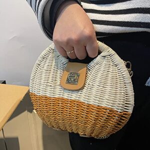 WLTYSM Color Rattan Woven Bag Shell-Shaped Summer Beach Round Straw Woven Tote Chains Purses and Handbags Straw Beach Bag (Color : 1, Size : Natural)