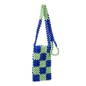 YUSHINY Acrylic Diamond Beaded Color Blending Chequered Shoulderbag Evening Cellphone Bag for Women (Green&Blue)