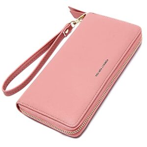 vocus womens wallet rfid blocking zip around wallet pu leather large travel long purse credit card holder with wristlet