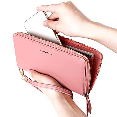 VOCUS Womens Wallet RFID Blocking Zip Around Wallet PU Leather Large Travel Long Purse Credit Card Holder with Wristlet