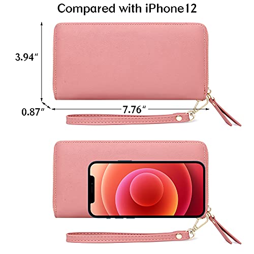 VOCUS Womens Wallet RFID Blocking Zip Around Wallet PU Leather Large Travel Long Purse Credit Card Holder with Wristlet