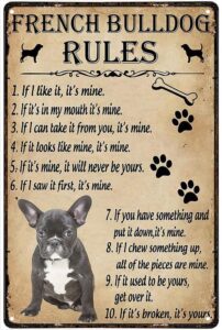 funny metal tin sign a french bulldog house rules posters tin sign metal art holiday decoration outdoor indoor sign wall decoration room decor metal tin sign 8×12 inch