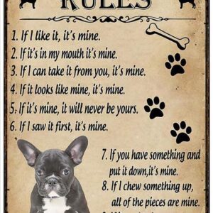 Funny Metal Tin Sign A French Bulldog House Rules Posters Tin Sign Metal Art Holiday Decoration Outdoor Indoor Sign Wall Decoration Room Decor Metal Tin Sign 8x12 inch