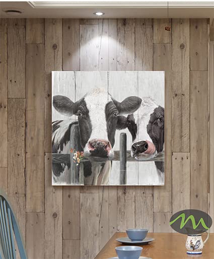 Yelash Couple Cow Pictures Wall Decor, Love Themed Canvas Wall Art Print, Curious Cow Painting Poster, Funny Farm Animal Mural for Bedroom Bathroom and Kitchen Framed (12"x12")