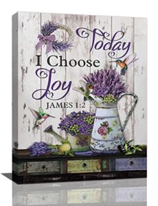purple lavender wall art farmhouse today i choose joy pictures canvas decor country flower hummingbird painting prints framed artwork for living room bedroom bathroom 12″x16″