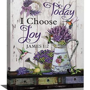 Purple Lavender Wall Art Farmhouse Today I Choose Joy Pictures Canvas Decor Country Flower Hummingbird Painting Prints Framed Artwork for Living Room Bedroom Bathroom 12"x16"