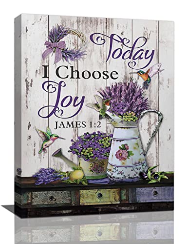 Purple Lavender Wall Art Farmhouse Today I Choose Joy Pictures Canvas Decor Country Flower Hummingbird Painting Prints Framed Artwork for Living Room Bedroom Bathroom 12"x16"