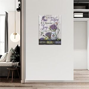 Purple Lavender Wall Art Farmhouse Today I Choose Joy Pictures Canvas Decor Country Flower Hummingbird Painting Prints Framed Artwork for Living Room Bedroom Bathroom 12"x16"