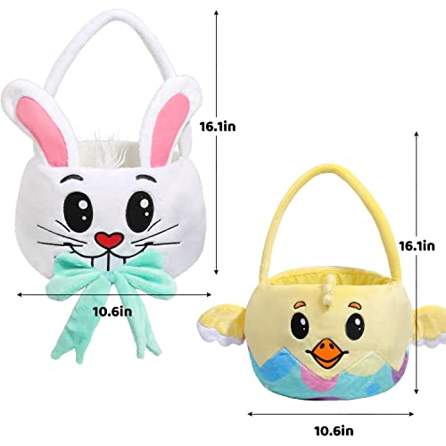 JOYIN 2 Pcs Plush Easter Basket, Fluffy 3D Bunny & Chicken Basket Set for Baby Kids Easter Egg Hunting, Party Supplies, Decorations, Candy Gifts Storage