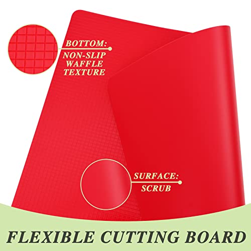 Elyum Cutting Boards, Colored Cutting Mat Flexible Plastic Cutting Board Set Chopping Board with Food Icons, Dishwasher Safe Cutting Boards for Kitchen Meat and Vegetables (Set of 4, 14.6" x 11")