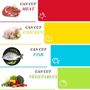 Elyum Cutting Boards, Colored Cutting Mat Flexible Plastic Cutting Board Set Chopping Board with Food Icons, Dishwasher Safe Cutting Boards for Kitchen Meat and Vegetables (Set of 4, 14.6" x 11")