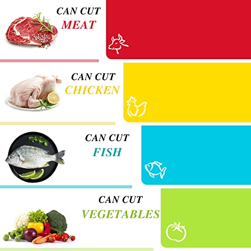 Elyum Cutting Boards, Colored Cutting Mat Flexible Plastic Cutting Board Set Chopping Board with Food Icons, Dishwasher Safe Cutting Boards for Kitchen Meat and Vegetables (Set of 4, 14.6" x 11")