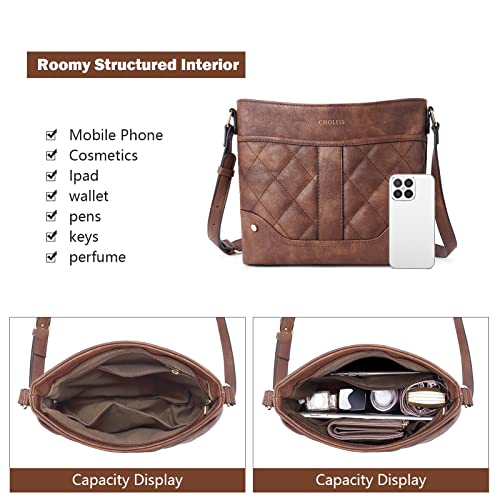 CHOLISS Crossbody Purse for Women,Medium Size Zipper Pocket Women Purse Bag Adjustable Strap,Retro Leather Shoulder Handbag