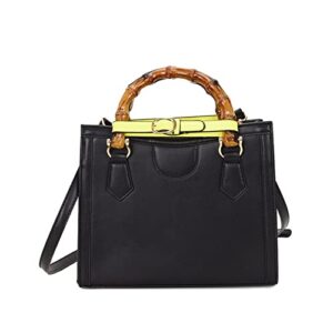 zhuzhu your heart ladies shoulder bag bamboo handle handbag designer wallet crossbody bag cute satchel (color : black shoulder bag 21x18x9cm)