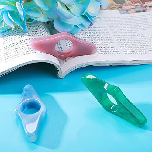 Prasacco 3 Pieces Book Page Holder, Resin Transparent Thumb Bookmark Thumb Reading Ring Handmade Finger Book Holder Book Reading Accessories for Readers Book Lovers Bookworm Teachers Students