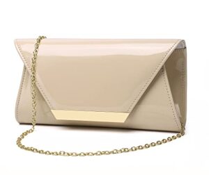 muduo women patent leather fashion clutch purses evening bag handbag (nude)
