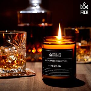 Scented Candles for Men | Firewood & Campfire Scented| Wood Wick, Long Lasting, Masculine Scents | Natural Soy Jar Candle for Home, Mancave & Bachelor Pad | The Perfect Mens Gift.