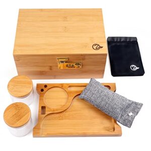 OZCHIN Large Bamboo Box with Combination Lock Decorative box for Home Locking Storage Bamboo Box with Glass Jar (L)