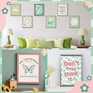 12 Pieces Danish Pastel Room Decor Green and Pink Wall Art Poster Aesthetic Room Decor Unframed Canvas Abstract Posters for Living Room Teen Room Decor, 8 x 10 Inches