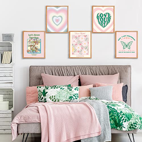 12 Pieces Danish Pastel Room Decor Green and Pink Wall Art Poster Aesthetic Room Decor Unframed Canvas Abstract Posters for Living Room Teen Room Decor, 8 x 10 Inches