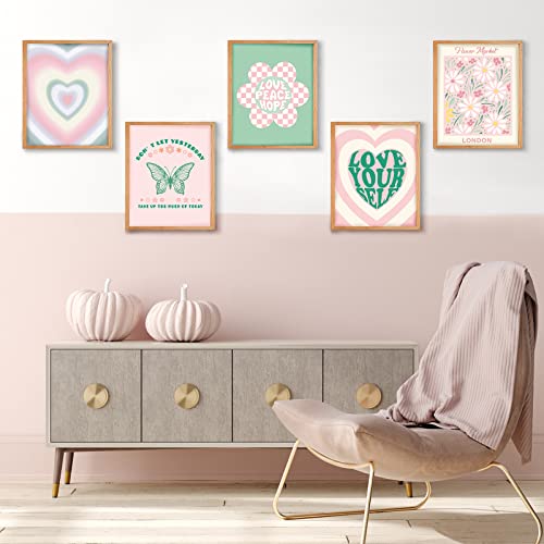 12 Pieces Danish Pastel Room Decor Green and Pink Wall Art Poster Aesthetic Room Decor Unframed Canvas Abstract Posters for Living Room Teen Room Decor, 8 x 10 Inches