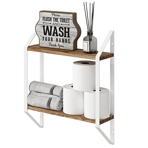 Wallniture Ponza 2-Tier Floating Shelf Wall Storage Shelves Bathroom Organizer, Kitchen Organization, Kids Room Wall Bookshelves, Living Room Decor Burnt Finish