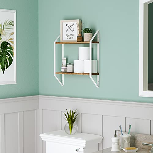 Wallniture Ponza 2-Tier Floating Shelf Wall Storage Shelves Bathroom Organizer, Kitchen Organization, Kids Room Wall Bookshelves, Living Room Decor Burnt Finish