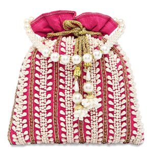 aheli rani pink potli bags for women evening bag clutch ethnic bride purse with drawstring(p82rp)
