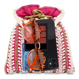 Aheli Rani Pink Potli Bags for Women Evening Bag Clutch Ethnic Bride Purse with Drawstring(P82RP)