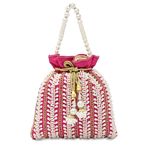 Aheli Rani Pink Potli Bags for Women Evening Bag Clutch Ethnic Bride Purse with Drawstring(P82RP)