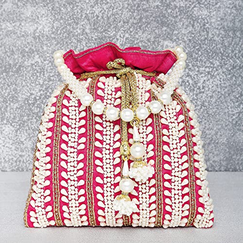 Aheli Rani Pink Potli Bags for Women Evening Bag Clutch Ethnic Bride Purse with Drawstring(P82RP)