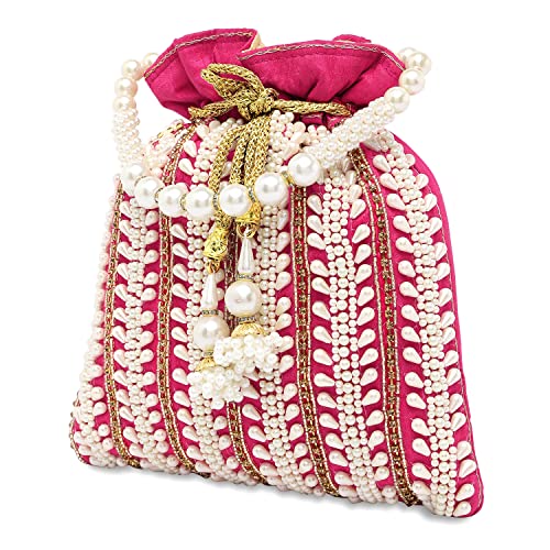 Aheli Rani Pink Potli Bags for Women Evening Bag Clutch Ethnic Bride Purse with Drawstring(P82RP)