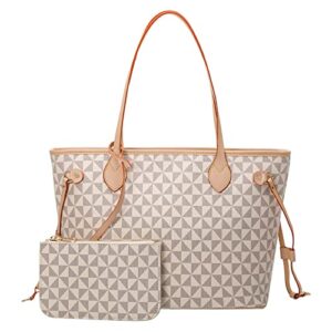 lacel urwebin handbags for women designer fashion purses top handle satchel leather shoulder bags 2pcs with small wallet (white)