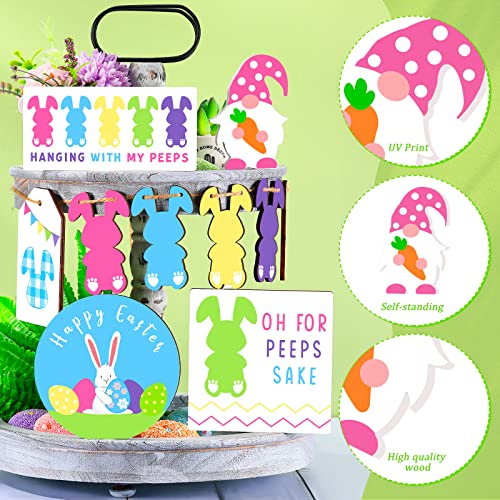 10 Pieces Easter Tiered Tray Decor Easter Decor Farmhouse Mini Wood Decor Bunny Rabbits Eggs Wooden Spring Sign Decorative Trays Signs Rustic Easter Decoration for Home Table Kitchen (Bunny Style)