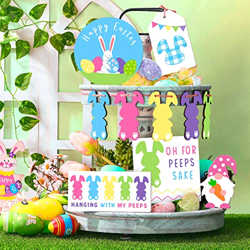 10 Pieces Easter Tiered Tray Decor Easter Decor Farmhouse Mini Wood Decor Bunny Rabbits Eggs Wooden Spring Sign Decorative Trays Signs Rustic Easter Decoration for Home Table Kitchen (Bunny Style)