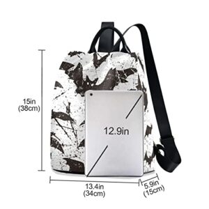 Vintage Bats Print Casual Backpack for Women, Fashion Anti Theft School Travel Backpack Purse 15 inch Full print Aesthetic with Fuzz Ball Key Chain Black