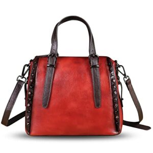 genuine leather handbags for women top handle satchel purses ladies vintage crossbody shoulder bags hobo bag (red)