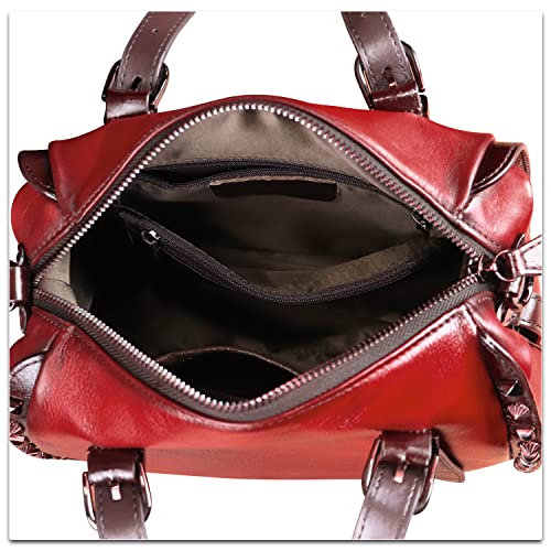 Genuine Leather Handbags for Women Top Handle Satchel Purses Ladies Vintage Crossbody Shoulder Bags Hobo Bag (Red)