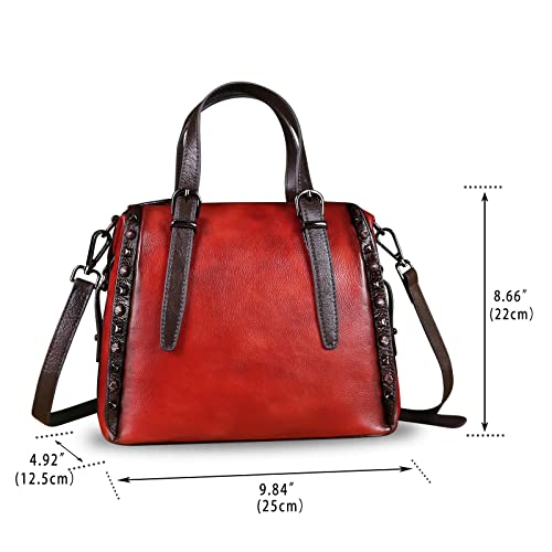 Genuine Leather Handbags for Women Top Handle Satchel Purses Ladies Vintage Crossbody Shoulder Bags Hobo Bag (Red)