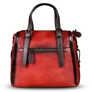 Genuine Leather Handbags for Women Top Handle Satchel Purses Ladies Vintage Crossbody Shoulder Bags Hobo Bag (Red)