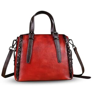 Genuine Leather Handbags for Women Top Handle Satchel Purses Ladies Vintage Crossbody Shoulder Bags Hobo Bag (Red)