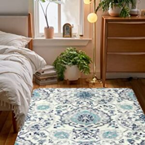 Zealude Paisley Floral Area Rug Non Slip Accent Throw Rug Machine Washable Rug Boho Chic Indoor Doormat Low Profile Floor Mat for Bathroom Entry Bedside Kitchen Sink (Blue, 4' x 6')