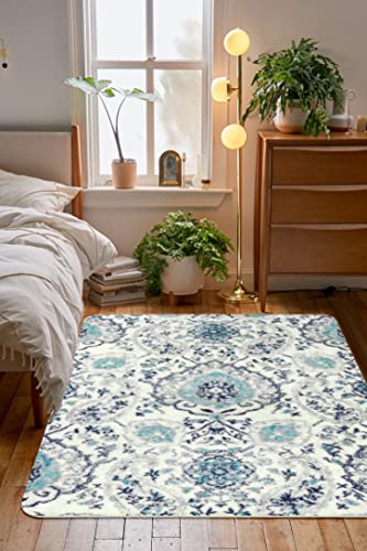 Zealude Paisley Floral Area Rug Non Slip Accent Throw Rug Machine Washable Rug Boho Chic Indoor Doormat Low Profile Floor Mat for Bathroom Entry Bedside Kitchen Sink (Blue, 4' x 6')